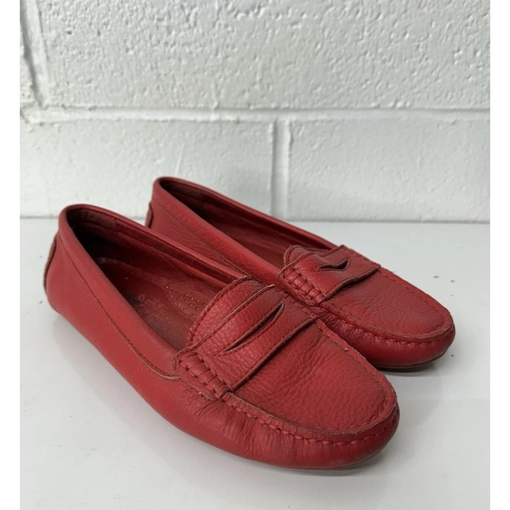 PabDer Donna Red Leather Women's Driving Moc Penny Loafer / Size 36‎